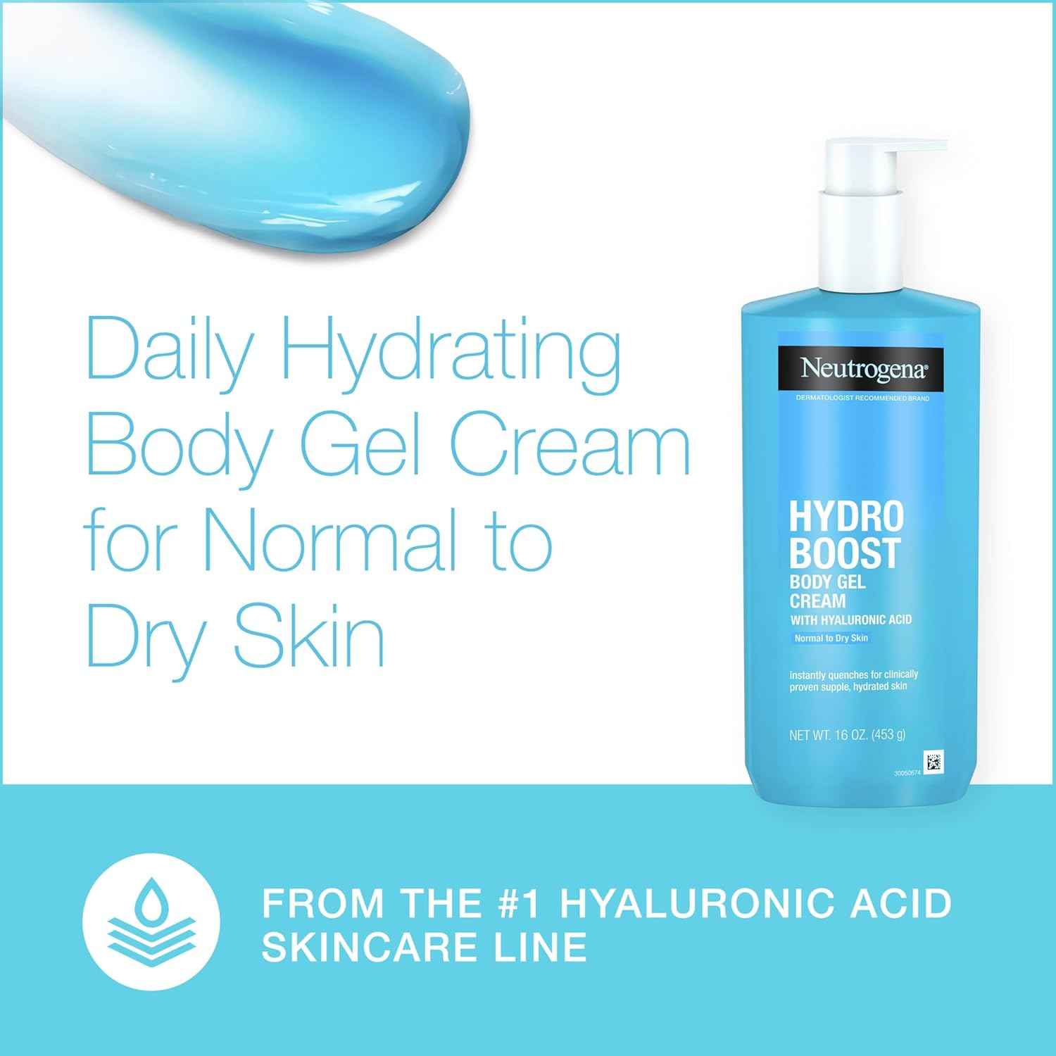 Neutrogena Hydro Boost Body Gel Cream, Hydrating Body Lotion with Hyaluronic Acid for Normal to Dry Skin, Hyaluronic Acid Lightweight Moisturizer