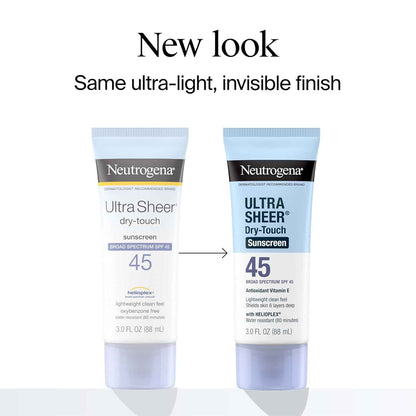 Neutrogena Ultra Sheer Dry-Touch Sunscreen For Face & Body, Broad Spectrum UVA/UVB Protection, Lightweight Water Resistant & Non-Greasy, Travel Size Sunscreen