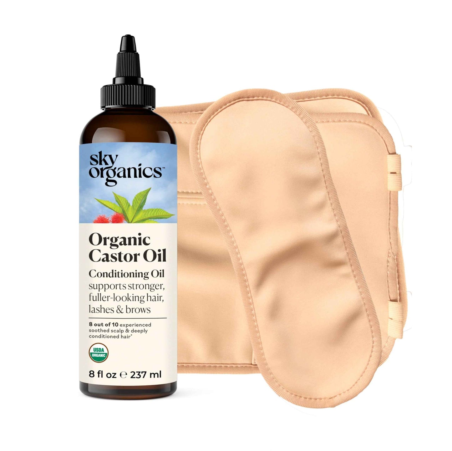 Sky Organics Castor Oil - USDA Certified Organic Hair Oil for Hair Growth, Skin, Face, Eyelashes - Cold Pressed & Hexane Free - Pure Organic Castor Oil Pack Wrap - Carrier & Hair Treatment Oil