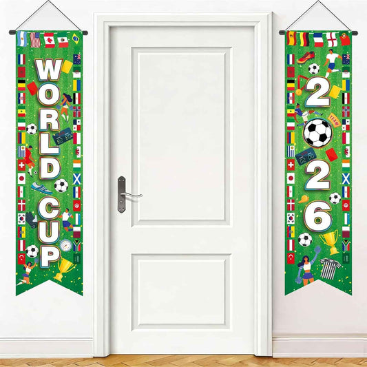 AhfuLife Soccer Tournament Hanging Porch Door Banner for Party Decorations 2026, World Soccer Themed Hanging Couplet for Porch Door Soccer Party, Sports Events, Bar, Street, Home
