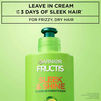 Garnier Fructis Sleek and Shine Intense Smooth Leave In Conditioner, Conditioning Hair Cream for Frizzy, Dry Hair, Plant Keratin + Argan Oil