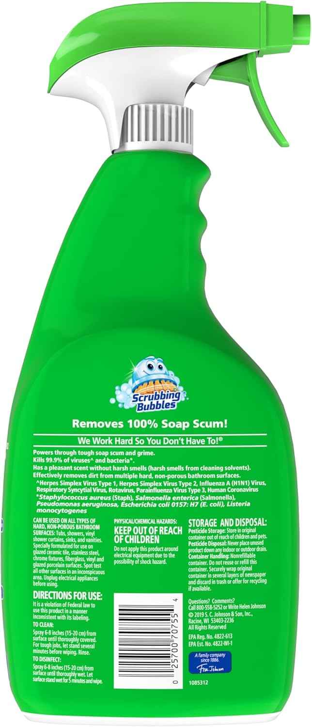 Scrubbing Bubbles Bathroom and Shower Cleaner Disinfectant Spray, Bathroom Grime Fighter, Citrus Scent, 32oz