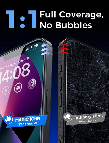 MAGIC_JOHN_2_Pack_for_iPhone_13/14&_iPhone_13_Pro_6.1_inch_Tempered_Glass_Screen_Protector,_Auto_Dust-Elimination,_Bubble_Free,_HD_Clear,_Easy_Installation
