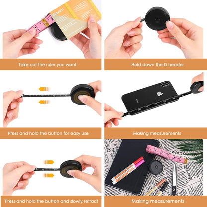 iBayam_2_Pack_Tape_Measure_Measuring_Tape_for_Body_Fabric_Sewing_Tailor_Cloth_Knitting_Vinyl_Home_Craft_Measurements,_60-Inch_Soft_Fashion_Pink_&_Retractable_Black_Double_Scales_Rulers_for_Body_Weight