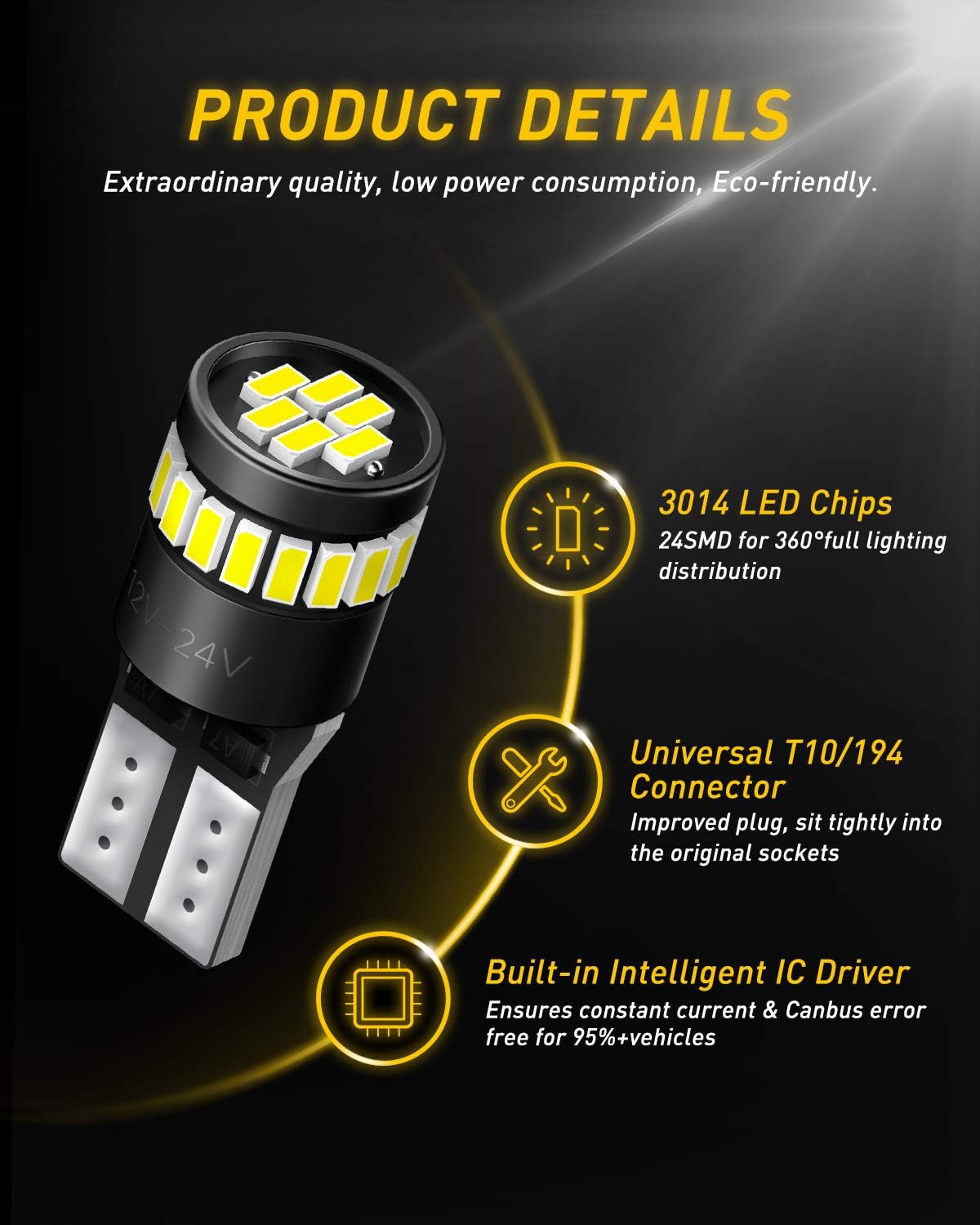 AUXITO_194_LED_Bulbs_for_License_Plate_Light_168_175_2825_W5W_T10_24-SMD_3014_Chipsets_6000K_White_for_Car_Dome_Door_Map_Dash_Courtesy_Cargo_License_Plate_Lights,_Pack_of_2