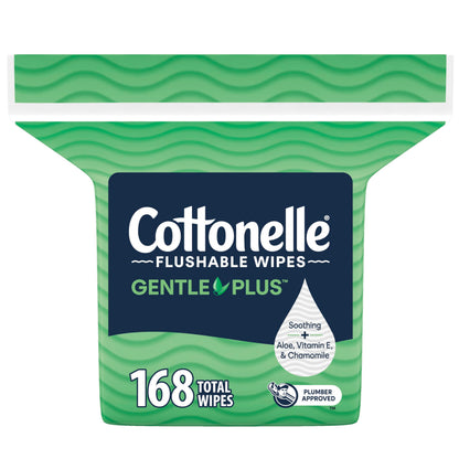 Cottonelle GentlePlus Flushable Wet Wipes with Aloe &amp;amp; Vitamin E, 1 Refill Pack, 168 Wipes Per Pack, Packaging May Vary