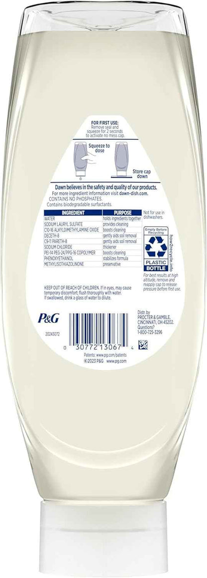Dawn Free & Clear EZ-Squeeze Dish Soap Liquid, Dishwashing Liquid, Grease Removal, Upside Down Bottle, Unscented, 24.3 Fl Oz