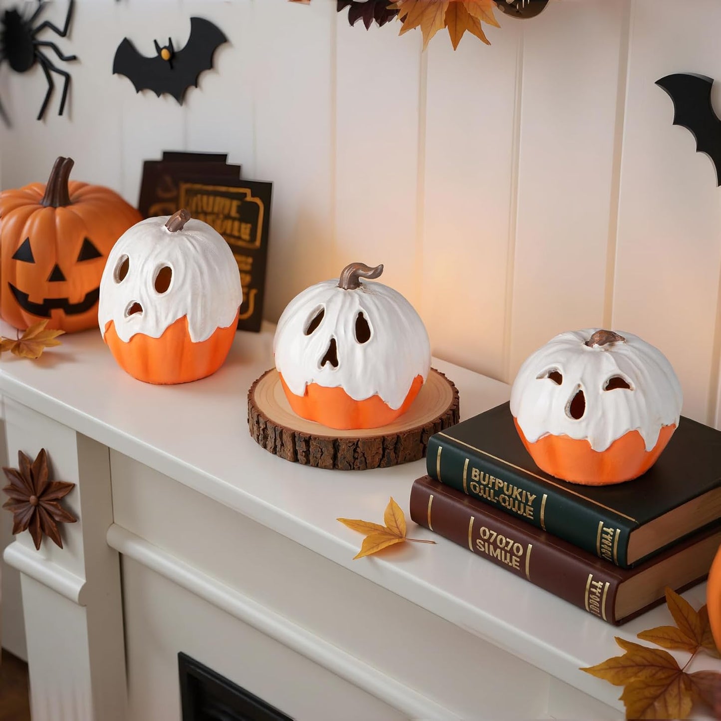 Halloween_Decorations,Light_Up_Ghost_Pumpkin_Decorations_Set_of_3,Cute_Halloween_Decor_Indoor_for_Kitchen_Tabletop_Fireplace_Mantel_Party_Home_Decor