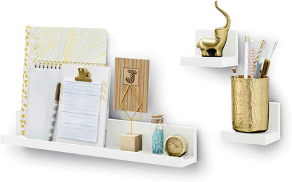 Command Display Ledges, Holds up to 2 lb, 2 Ledges with 8 Medium Strips, Damage-Free Hanging Floating Shelf with Adhesive Strips, Personalize Living Room, Bedroom, Kids Room or Office