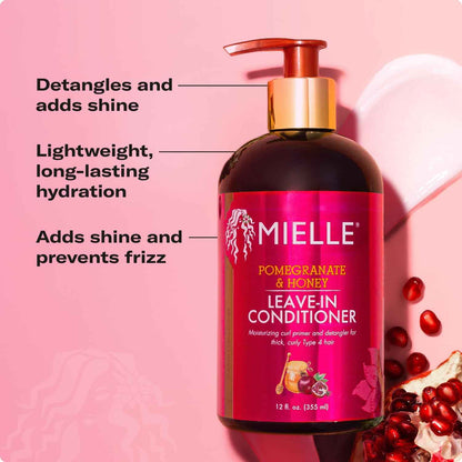Mielle Organics Pomegranate & Honey Leave-In Conditioner for Curly Hair - Moisturizing Detangler & Curly Hair Treatment to Help Repair Damage, Prevent Frizz & Improve Shine, 12 Fl Oz