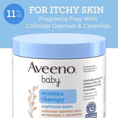 Aveeno Baby Eczema Therapy Nighttime Body Balm, Moisturizing Treatment for Face and Body, with Ceramides, Triple Oat Complex, Soothes Dry, Itchy Skin, Hypoallergenic, Fragrance and Steroid Free