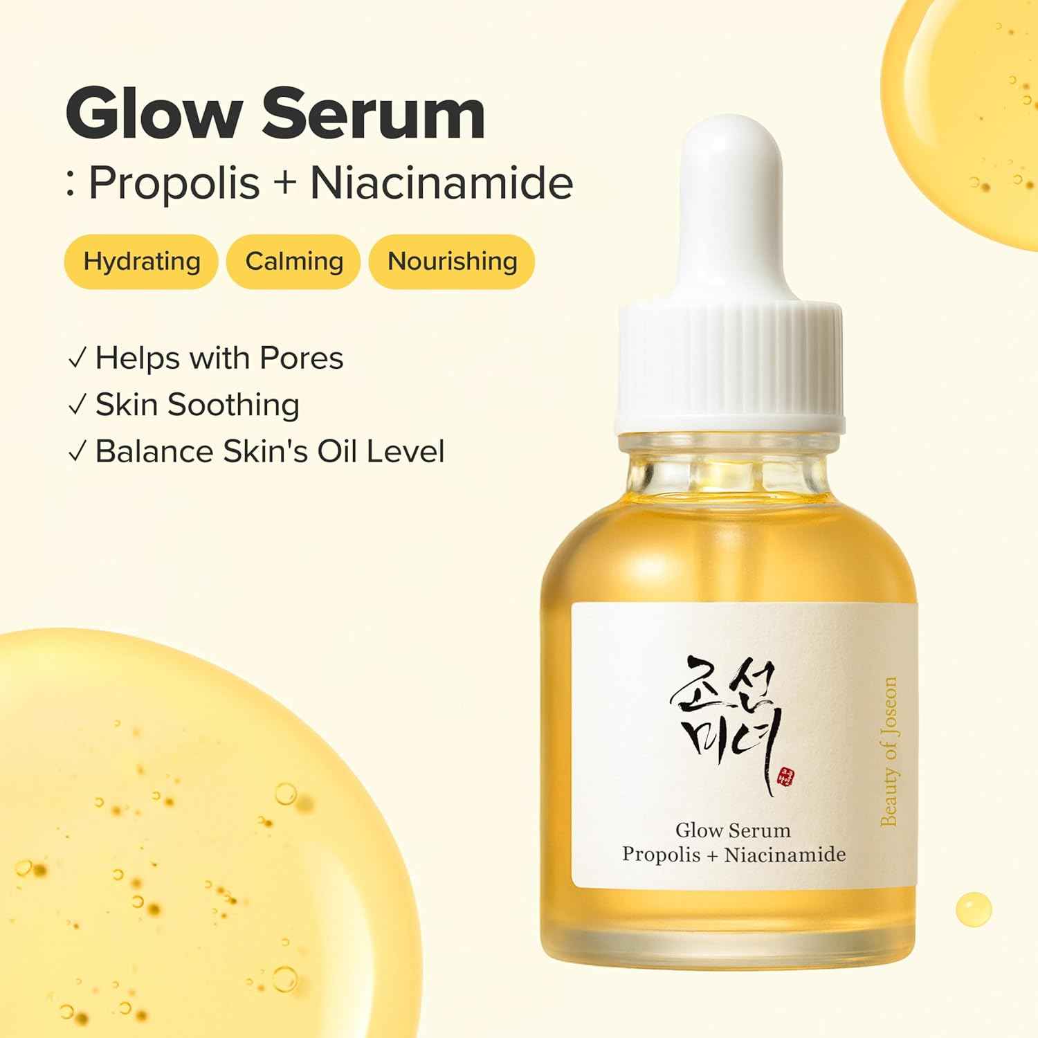 Beauty of Joseon Glow Serum Propolis and Niacinamide Hydrating Facial Soothing Moisturizer for Uneven Skin Tone Korean Skin Care