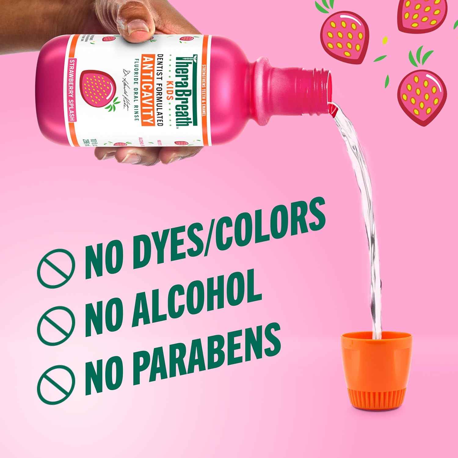 TheraBreath Kids Mouthwash with Fluoride, Organic Strawberry Splash, Anticavity, 16 fl oz, 2 Pack