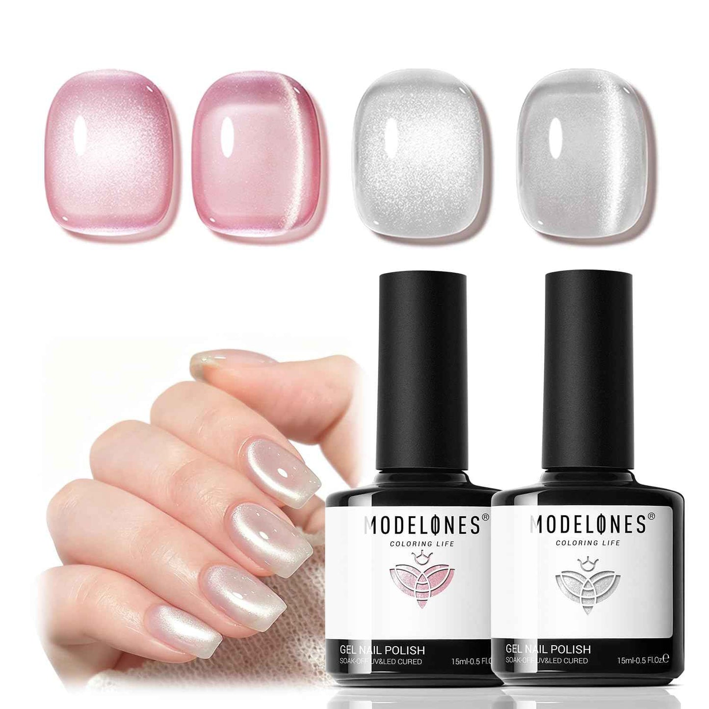 modelones Builder Nail Gel, 2 Pcs Clear and Cover Nude Builder Nail Polish, 8-in-One Apex Building Thickening Strengthener Extension Rubber Color Base Gel for DIY Home Salon Gifts LED Lamp Cured 10ml