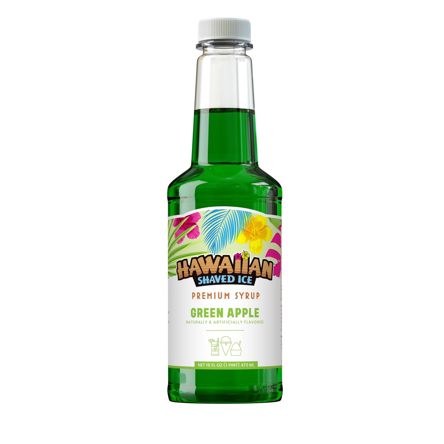 Hawaiian Shaved Ice Green Apple Syrup - Nut Soy Dairy Free - Flavor Fluffy &amp;amp; Crunchy Snow Cones - Shelf Stable - Makes 8 Servings - 16 ounces