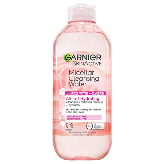 Garnier Micellar Water with Rose Water and Glycerin, Hydrating Facial Cleanser & Makeup Remover, For All Skin Types, Vegan, Cruelty Free