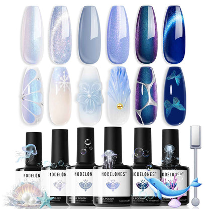 modelones Cat Eye Magnet Set, Heart French Cateye Gel Polish Nail Tools Kit Dual-Head 3 IN One Magnets Pen Heart Round Square Flower Glassy Moon Multi Effect Nail Art Designs Home DIY Salon Use