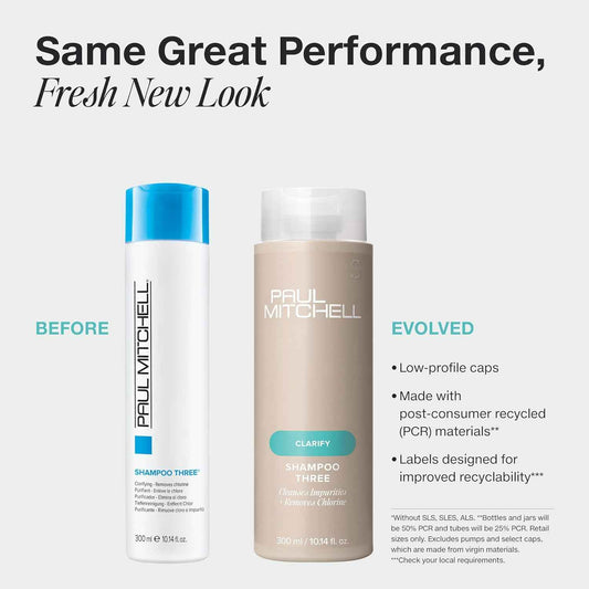 Paul Mitchell Shampoo Three, Clarifying Shampoo, Cleanses Impurities + Removes Chlorine, For All Hair Types, Great For Swimmers