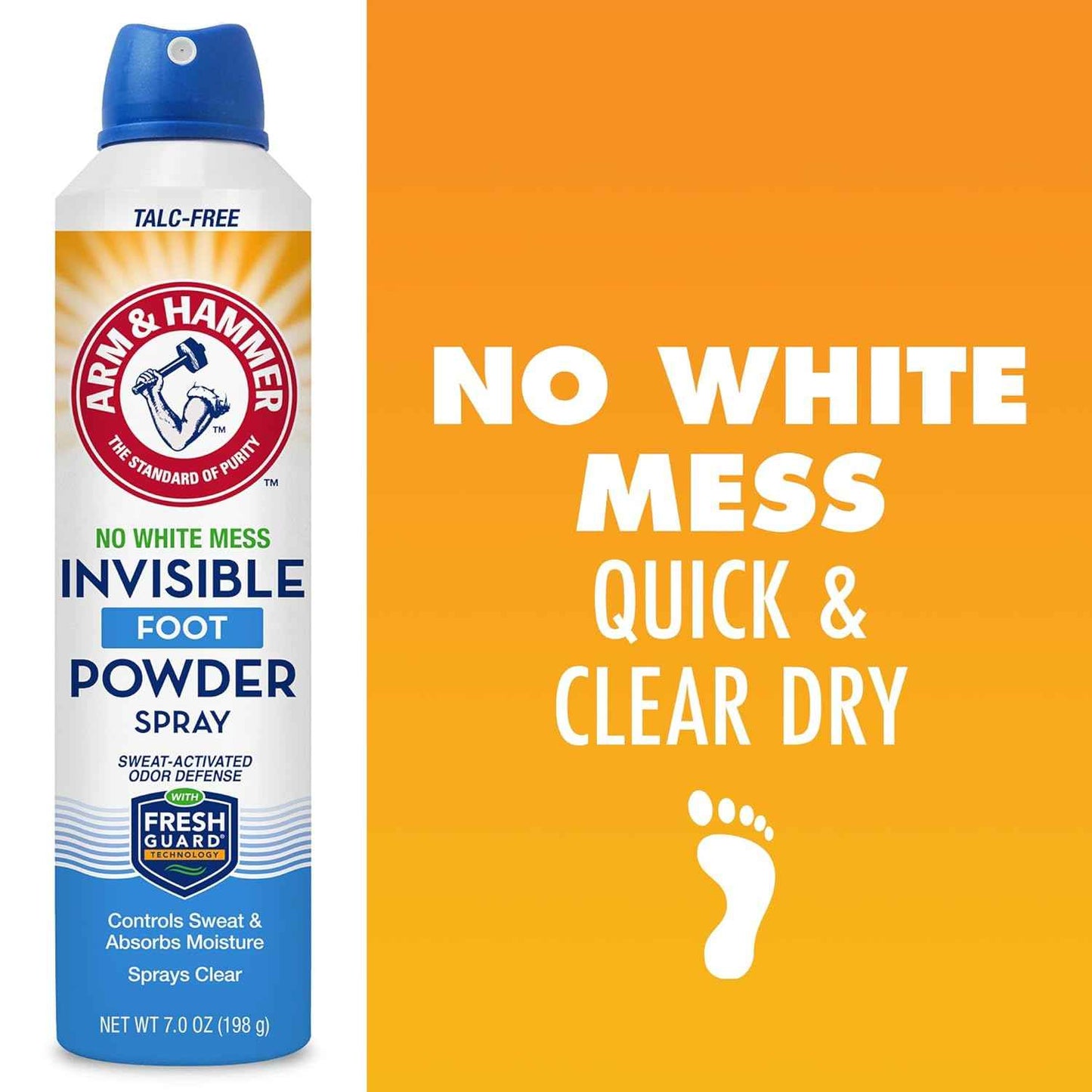 Arm & Hammer Invisible Foot Powder Spray, Clear Talc-Free Sweat Control, Odor Eliminating Foot Spray For Men & Women, 7 Oz