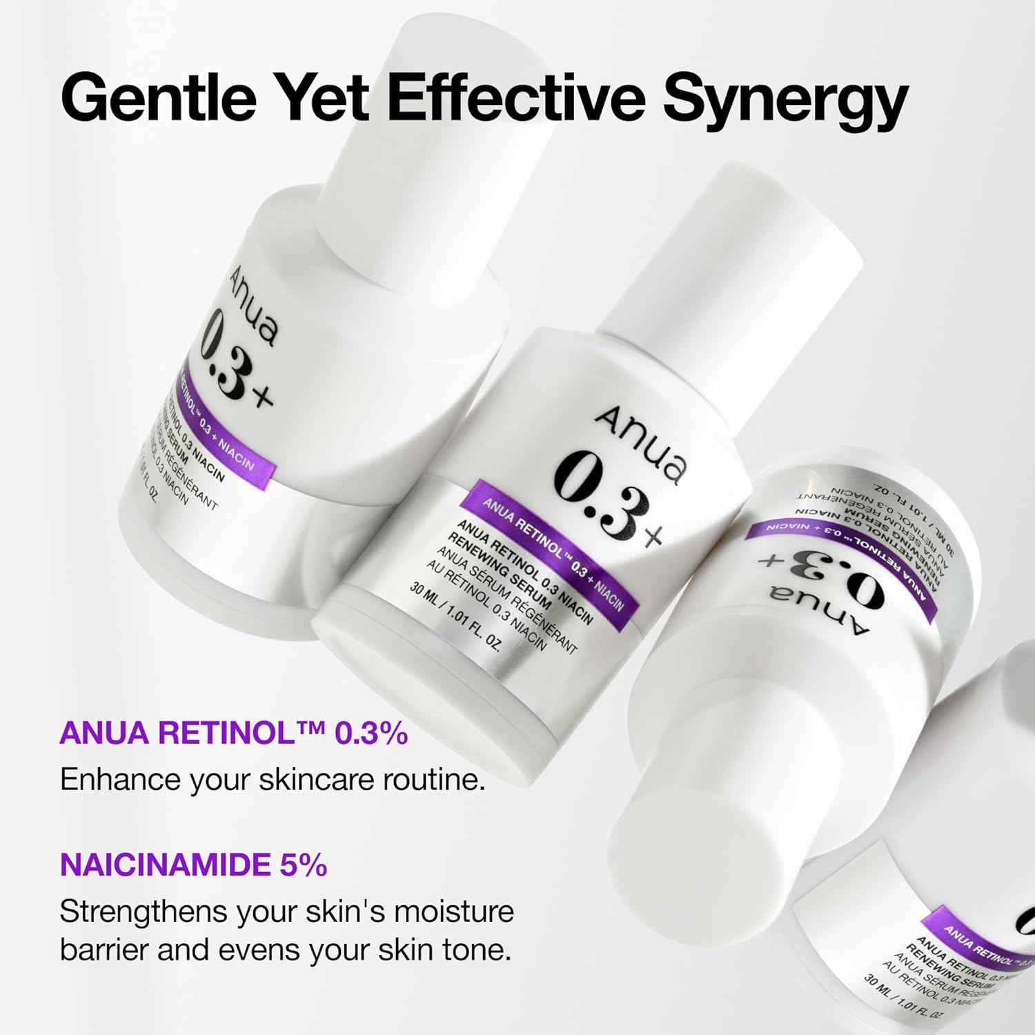 Anua Retinol Serum for Smooth & Renewed Texture, 0.3% Retinol, 5% Niacinamide, Hydration & Glass Skin, Gentle for Beginners, Korean Skincare, 1.01 fl oz