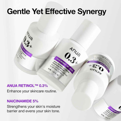 Anua Retinol Serum for Smooth & Renewed Texture, 0.3% Retinol, 5% Niacinamide, Hydration & Glass Skin, Gentle for Beginners, Korean Skincare, 1.01 fl oz