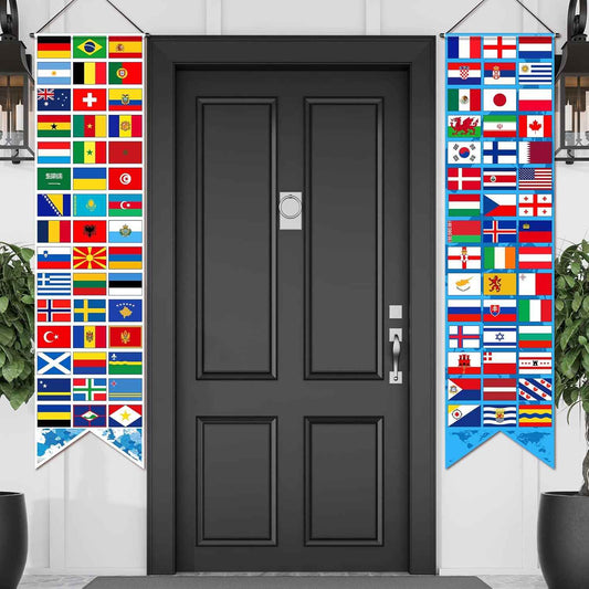Tatuo 2 Pcs International World Flags Decorations World Bunting Porch Sign Banner Country Flag Soccer Party Supplies Sports Events Bar Sports Clubs Birthday Party Classroom Decoration