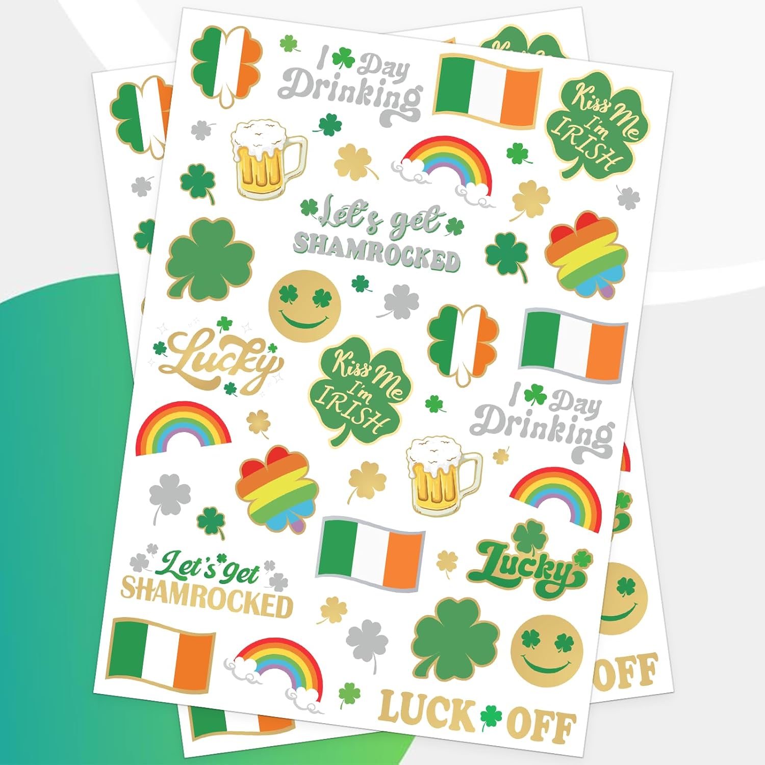 St_Patricks_Day_Temporary_Tattoos_56_Glitter_Styles_Shamrock_Face_Stickers_Suppiles_Kiss_Me_I'm_Irish_Party_Favor_St_Patty's_Day_Accessories_Leprechauns_Arts_and_Crafts