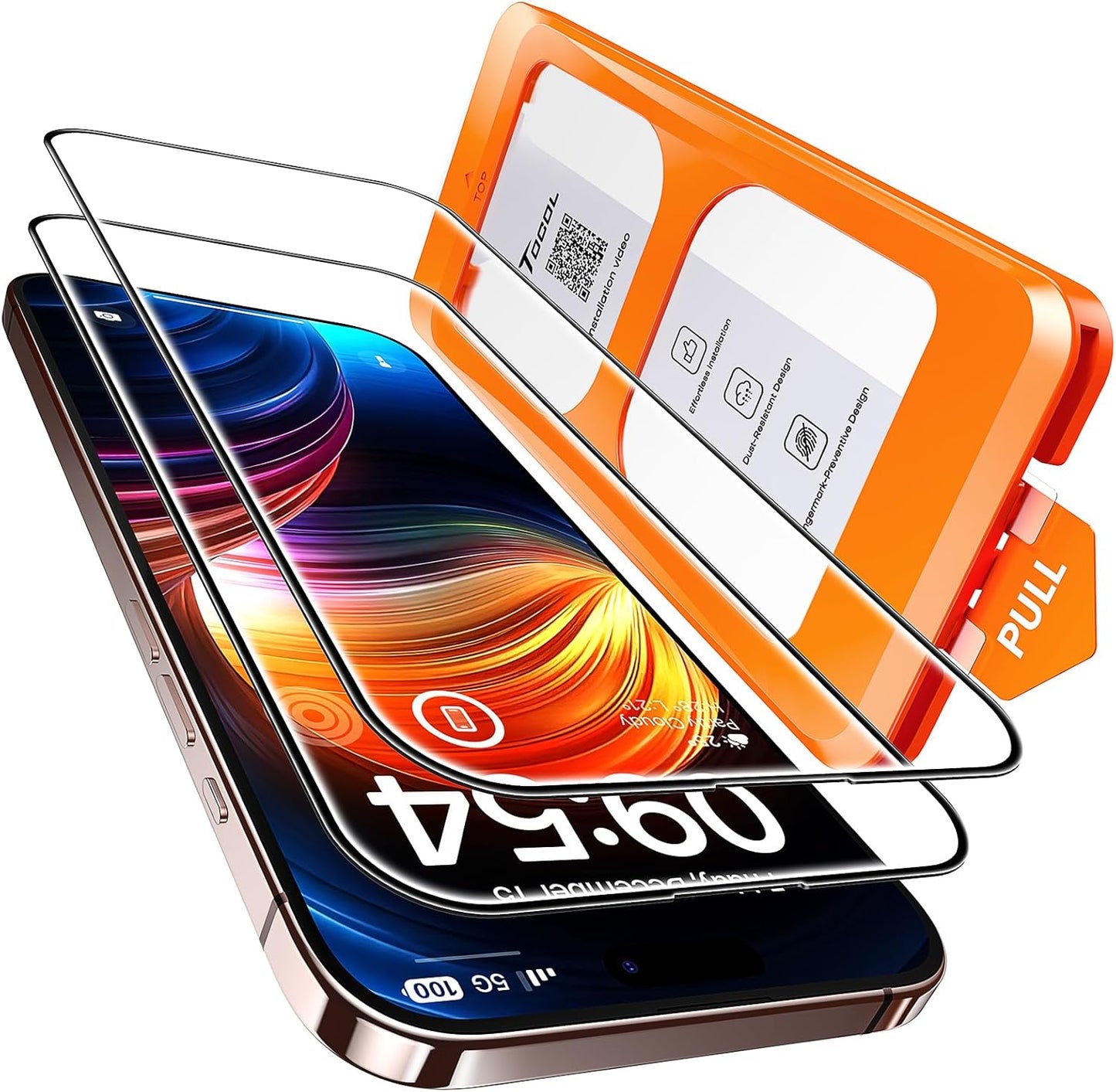 TOCOL_for_iPhone_16_Pro_Max_Screen_Protector,_9H_Hardness_Military_Grade_Shatterproof_HD_Tempered_Glass_Full_Coverage_Easy_Installation_Case_Friendly_2_Pack