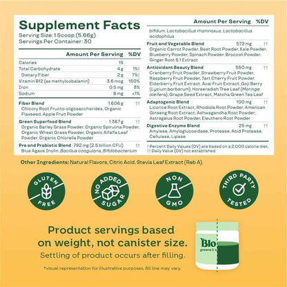 Bloom Nutrition Superfood Greens Powder, Digestive Enzymes with Probiotics and Prebiotics, Gut Health, Bloating Relief for Women, Chlorella, Green Juice Mix with Beet Root Powder