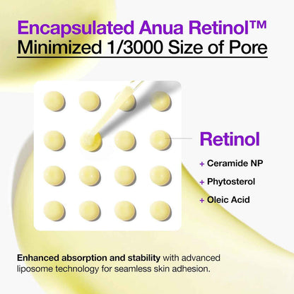 Anua Retinol Serum for Smooth & Renewed Texture, 0.3% Retinol, 5% Niacinamide, Hydration & Glass Skin, Gentle for Beginners, Korean Skincare, 1.01 fl oz