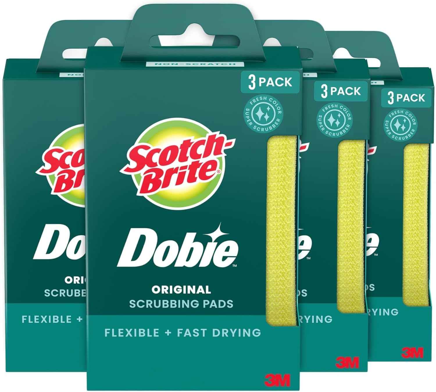 Scotch-Brite Dobie Non-Scratch All-Purpose Scrub Pads, Reusable Scouring Sponges for Kitchen & Bathroom, Safe on Non-Stick Cookware