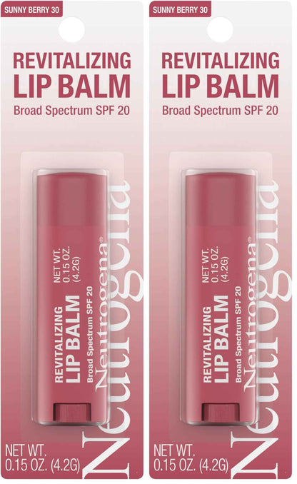 Neutrogena Revitalizing Tinted Lip Balm Broad Spectrum SPF 20 Sunscreen, Moisturizing Lip Balm with a Sheer Tint for Softer, Smoother, Healthier-Looking Lips, Sheer Sunny Berry 30, .15 oz
