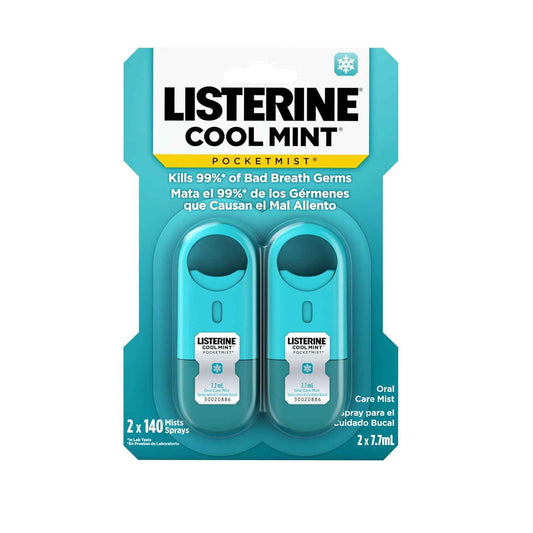 Listerine Cool Mint Pocketmist, Oral Care Mist for Fresh Breath, Non-Aerosol Sugar-Free Bad Breath Refresher Spray to Kill 99% of Bad Breath Germs, Portable, Cool Mint Flavor