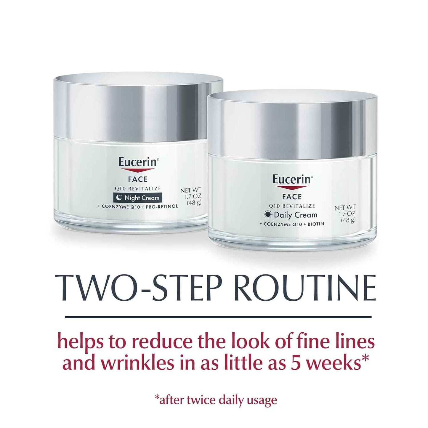 Eucerin Q10 Skin Care Set, Anti Wrinkle Daily Face Cream with Biotin (1.7 Oz) + Anti Wrinkle Night Cream with Pro-Retinol (1.7 Oz), Fragrance Free Face Moisturizer for All Skin Types