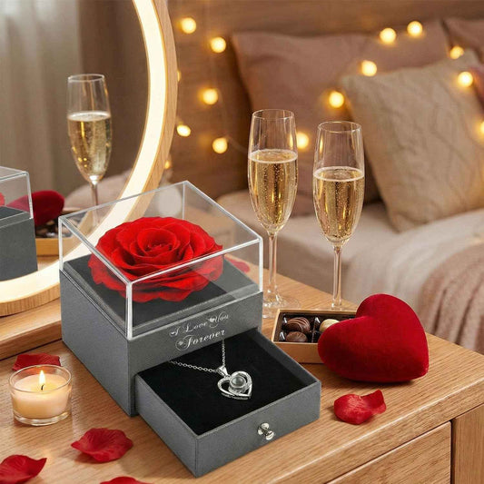 Gifts for Women Christmas Stocking Stuffers - Red Rose with I Love You Necklace, Eternal Flowers Rose Gifts for Women, Mom, Wife and Girlfriend on Valentines Day Mothers Day Christmas Anniversary Birthday Gifts for Her