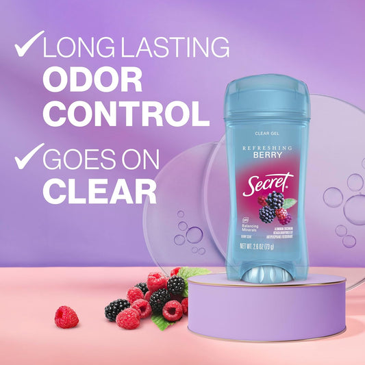 Secret_Fresh_Antiperspirant_Deodorant_for_Women,_72hr_Breathable_Sweat_&_Odor_Protection,_Instant_Freshness_&_Gentle,_PH_Balancing_Minerals,_Clear_Gel,_Refreshing_Berry_Scent,_2.6_oz_(Pack_of_2)
