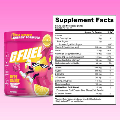 G_Fuel_Hype_Sauce_2.0_Energy_Drink_Powder,_Pre_Workout_Caffeine_Mix_for_Gaming,_Sugar_Free_Focus_Amino,_Vitamin_+_Antioxidants,_8.7oz_(Raspberry_Lemonade,_40_Servings)