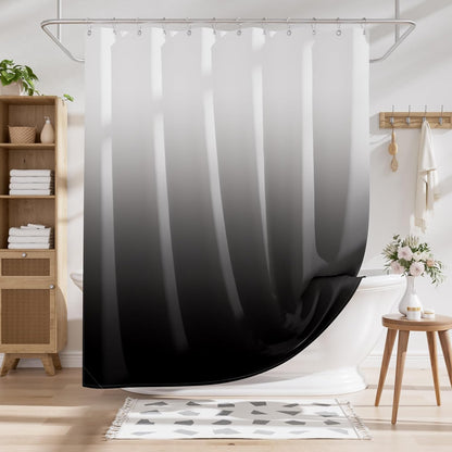 AmazerBath_Shower_Curtain,_Cloth_Ombre_Black_Shower_Curtain_Set_with_12_Hooks,_Washable_Fabric_Black_and_White_Shower_Curtain,_Rustic_Farmhouse_Bathroom_Shower_Curtain,_72x72_Inches