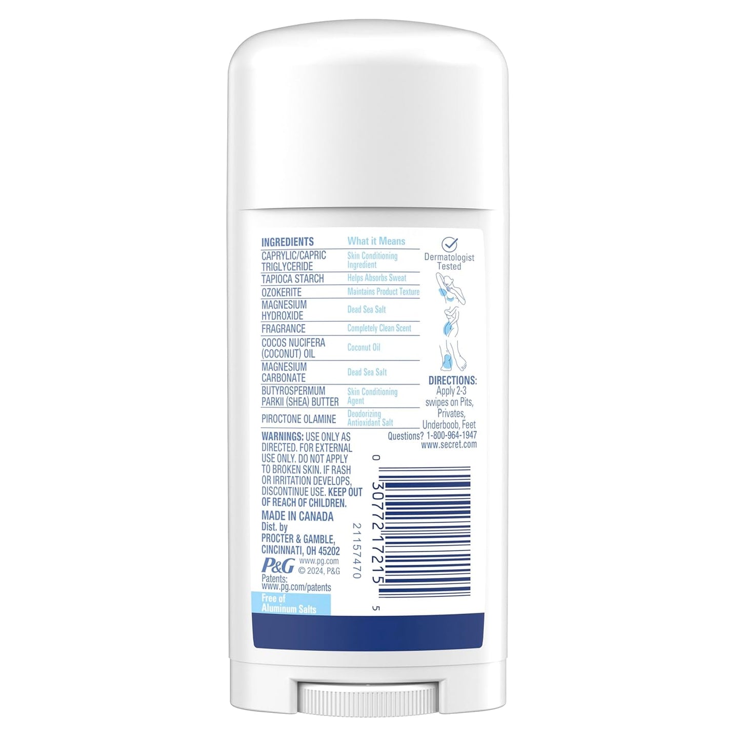 Secret_Whole_Body_Deodorant_Dry_Feel_Stick_+_Absorbs_Sweat_for_Women,_Naturally_Derived_Ingredients,_Completely_Clean_Scent,_Aluminum_Free_Deodorant_Stick,_72_HR_Odor_Protection,_2.4_oz
