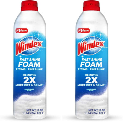 Windex Fast Shine Foam Glass Cleaner, No-Drip Windows, Doors, Mirrors & Countertops Aerosol Cleaning Spray, Streak-Free Shine, Removes Fingerprints, Dust, Dirt, Grime & More 19 oz (Pack of 6)