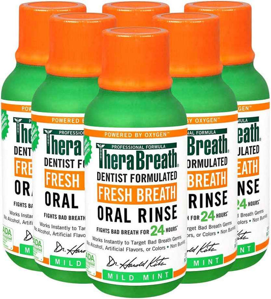 TheraBreath Fresh Breath Dentist Formulated Oral Rinse, Mild Mint, 3 Fl Oz (Pack of 6)
