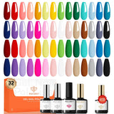 modelones 32 PCS Gel Nail Polish Set, 28 Colors Gel Polish with No Wipe Base Coat, Glitter & Glossy & Matte Top Coat Black Brown Red Purple Soak Off LED Nail Art Kit Salon at Home