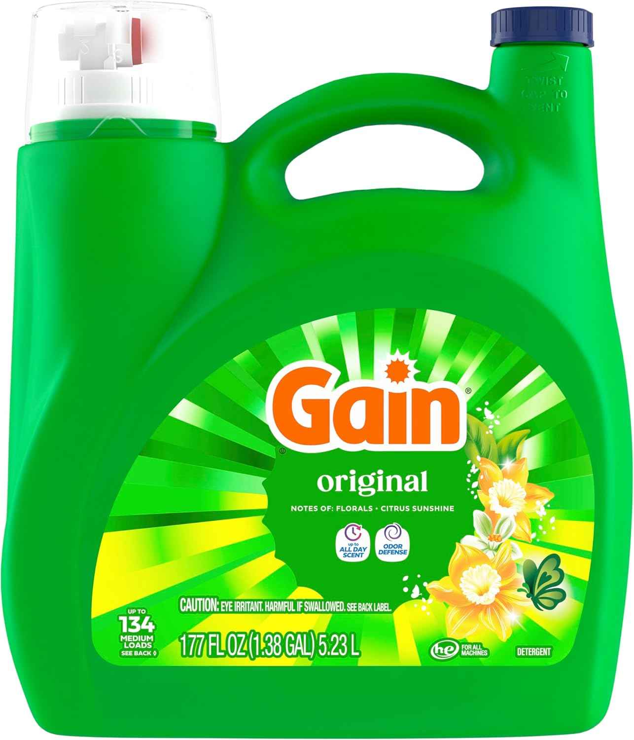 Gain Liquid Laundry Detergent with Odor Defense, Original Scent, Laundry Soap For HE Washing Machines, 177 fl oz, 134 Loads (Packaging May Vary)