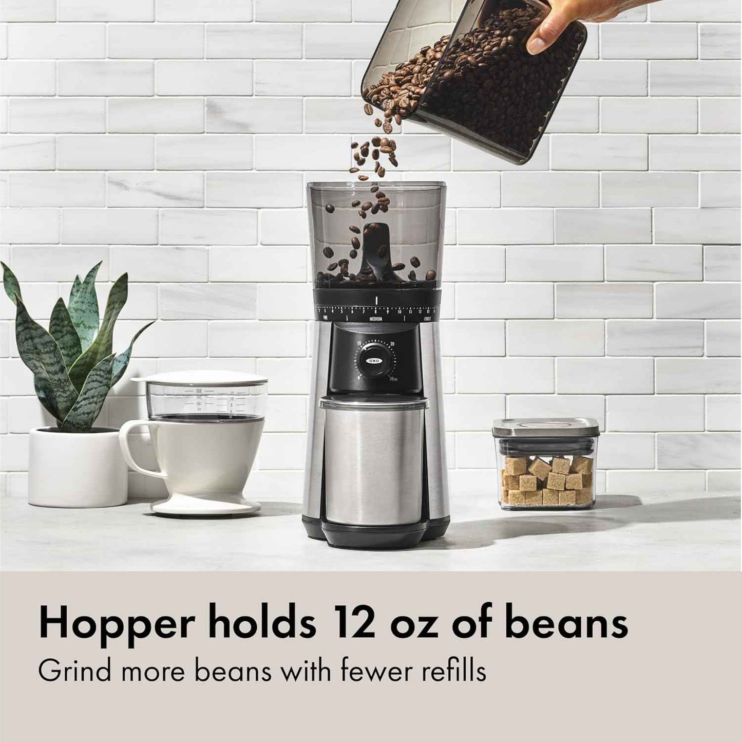 OXO Brew Conical Burr Coffee Grinder, Stainless Steel Burrs, One-Touch Automatic Smart Grind