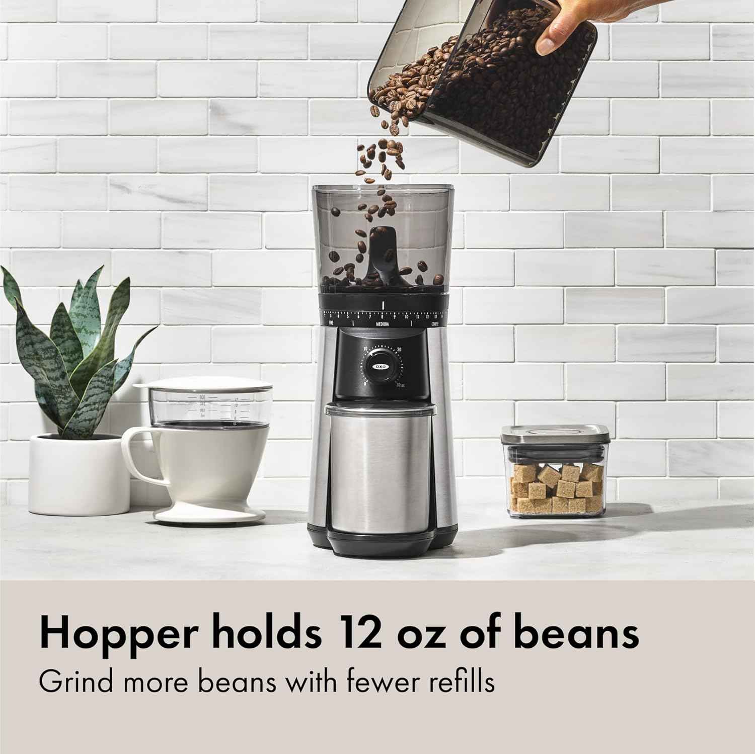 OXO Brew Conical Burr Coffee Grinder, Stainless Steel Burrs, One-Touch Automatic Smart Grind