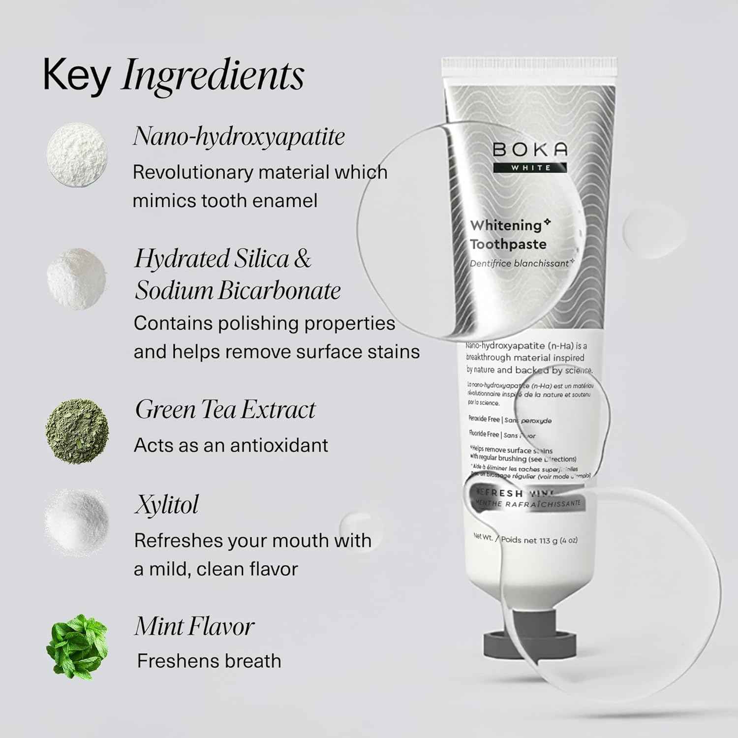 Boka Fluoride Free Toothpaste, Nano Hydroxyapatite Toothpaste, Appropriate for Sensitive Teeth, for Adult, Kids Oral Care