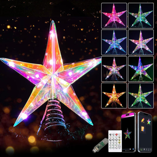 10”_Lighted_Christmas_Tree_Topper_Star,_Foldable_Christmas_Topper_Star_with_DIY_Colors_Changing,_Smart_App,_Music_Sync,_Timer,_Xmas_Treetop_Decorations，Iridescent_Decoration_with_10_RGB_LED_Lights