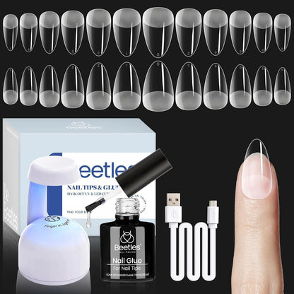 Beetles_Gel_Nail_Kit_Etch-X,_Almond_Short,_504pcs_12_Sizes_Nail_tips,_with_9_in_1_Nail_Glue_Mini_LED_Light,_Acrylic_Half_Matte_Tips_Press_On_Nail,_Extension_DIY_Set_at_Home,_Gift_for_Women_&_Girls