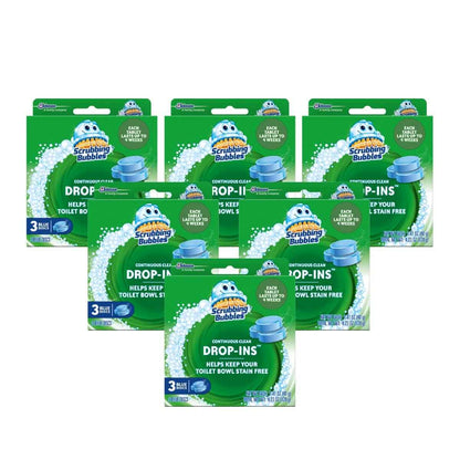 Scrubbing Bubbles Continuous Clean Toilet Drop-Ins, Automatic Blue Toilet Bowl Cleaner, Septic-Safe Tank Tablets Remove Hard Water Minerals & Limescale, Stain & Smell Protection, 3 Count