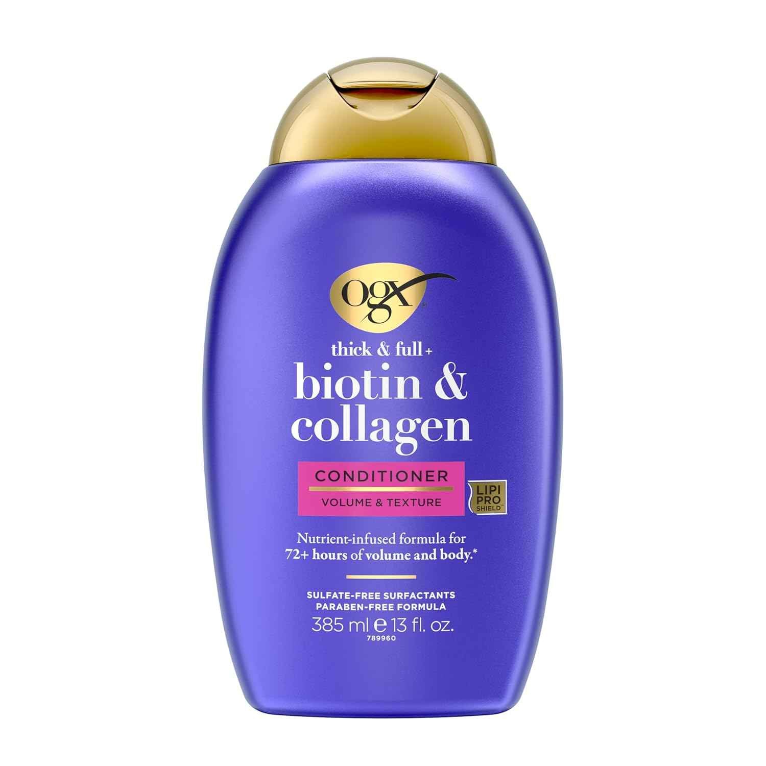 OGX Thick & Full + Biotin & Collagen Volumizing Conditioner, Nutrient-Infused Conditioner with Vitamin B7 Biotin Gives Hair Volume & Body for 72+ Hours, Sulfate-Free Surfactants
